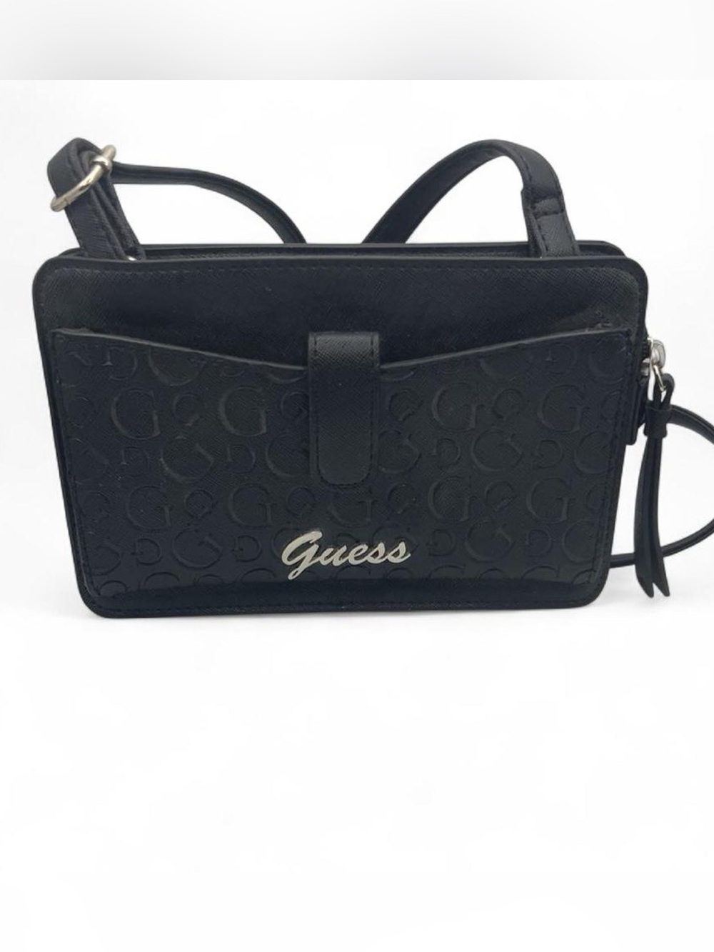 Guess Black Monogram Mini Crossbody Wallet Purse